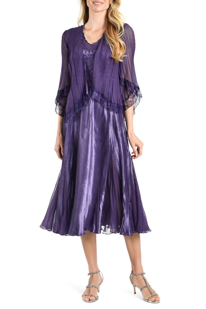 Charmeuse & Chiffon Midi Dress with Jacket, Main, color, NIGHT SHADE