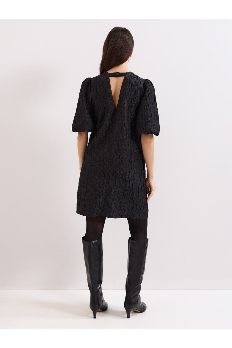 Jacquard Round Neck Mini Dress, Alternate, color, Black