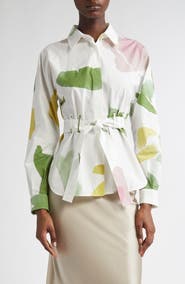 Max Mara Quiete Abstract Print Cotton Belted Shirt