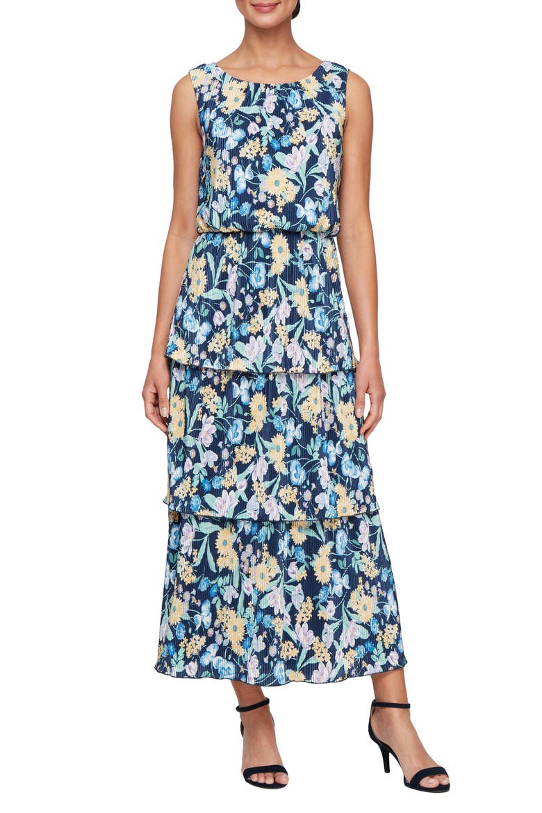 Floral Tiered Maxi Dress, Main, color, NAVY MULTI