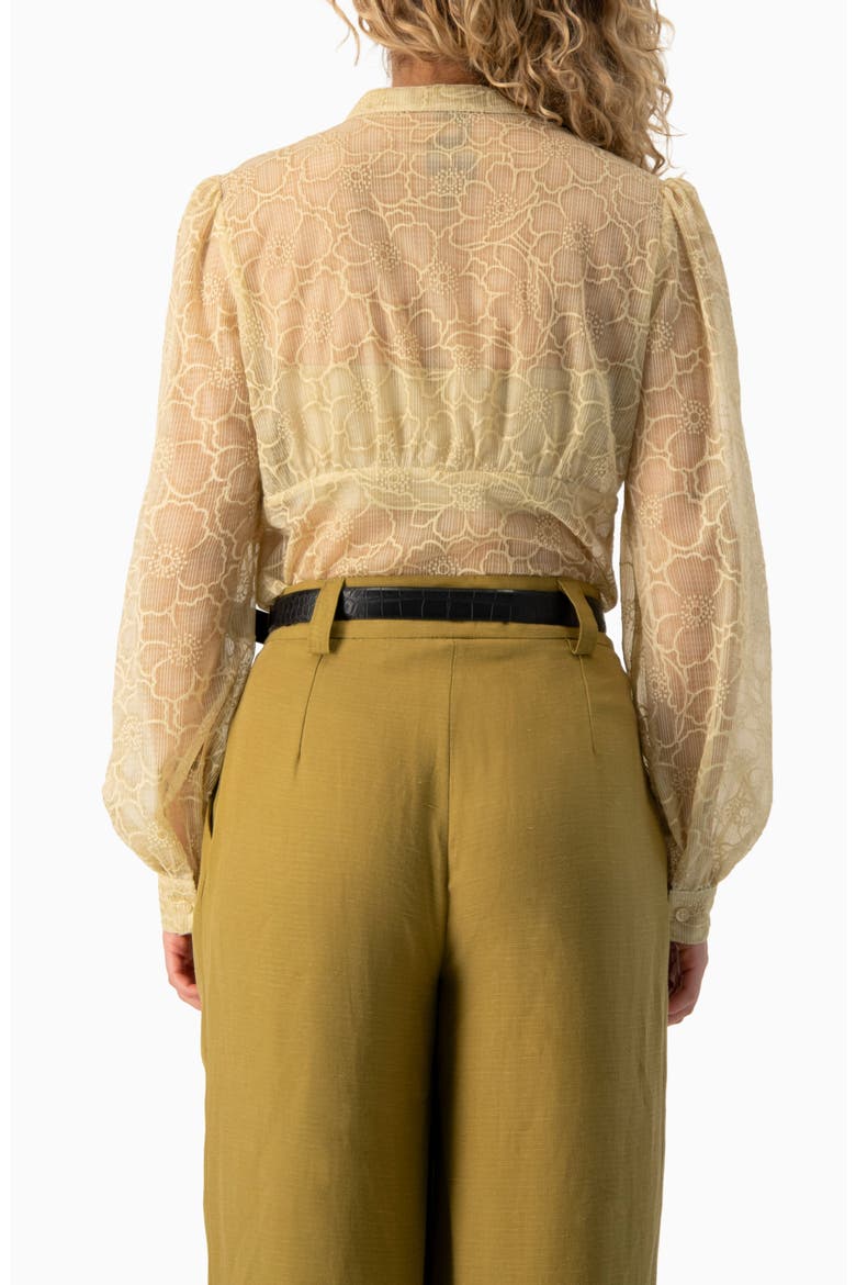 Sheer Floral Jacquard Puff-sleeve Button-front Blouse, Alternate, color, Ivory