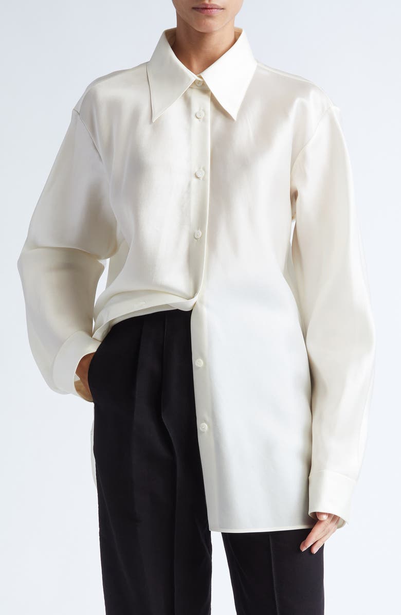 GIA STUDIOS Perle Oversize Vietnamese Silk Button-Up Shirt, Main, color, Cream