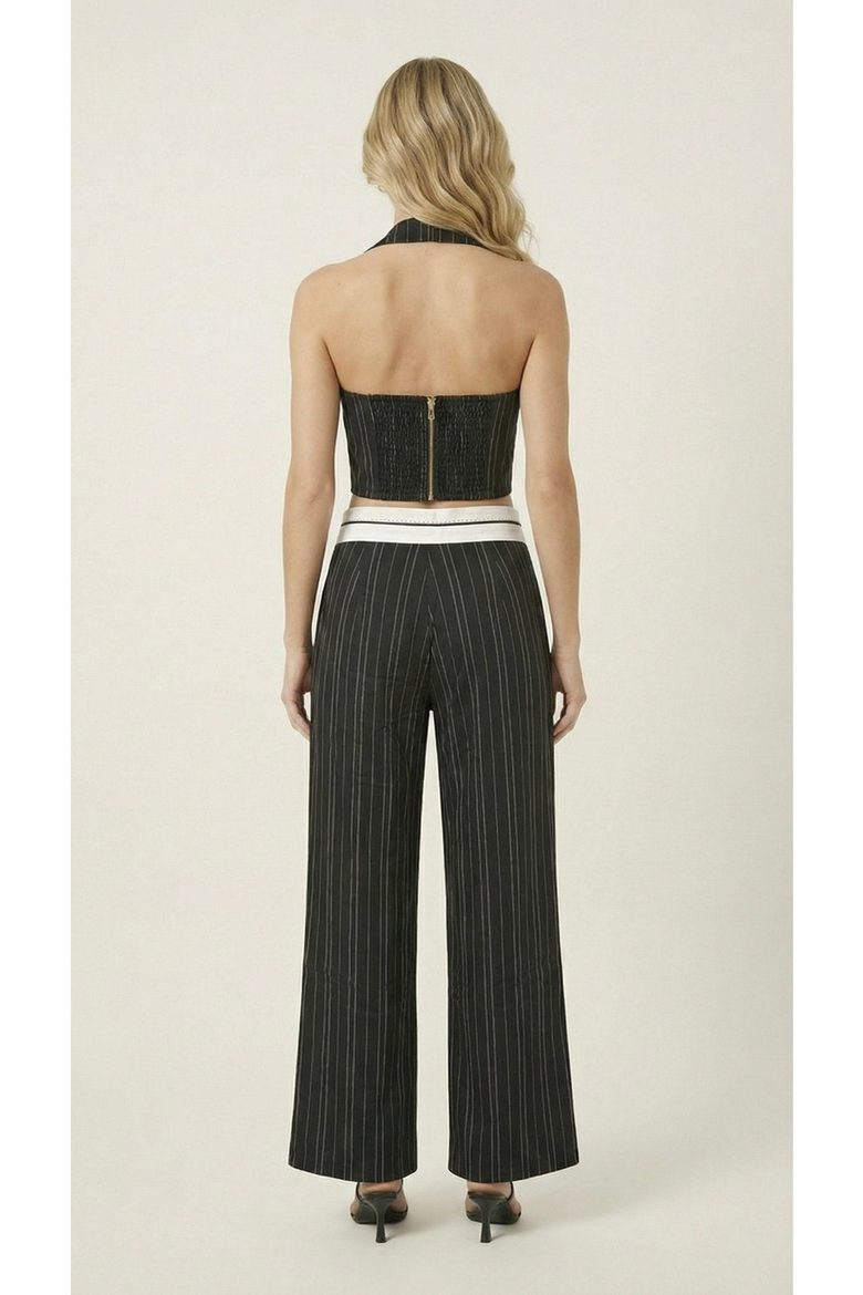 Pinstripe Halter Vest and Wide Leg Pants Set, Alternate, color, Black Pinstripe