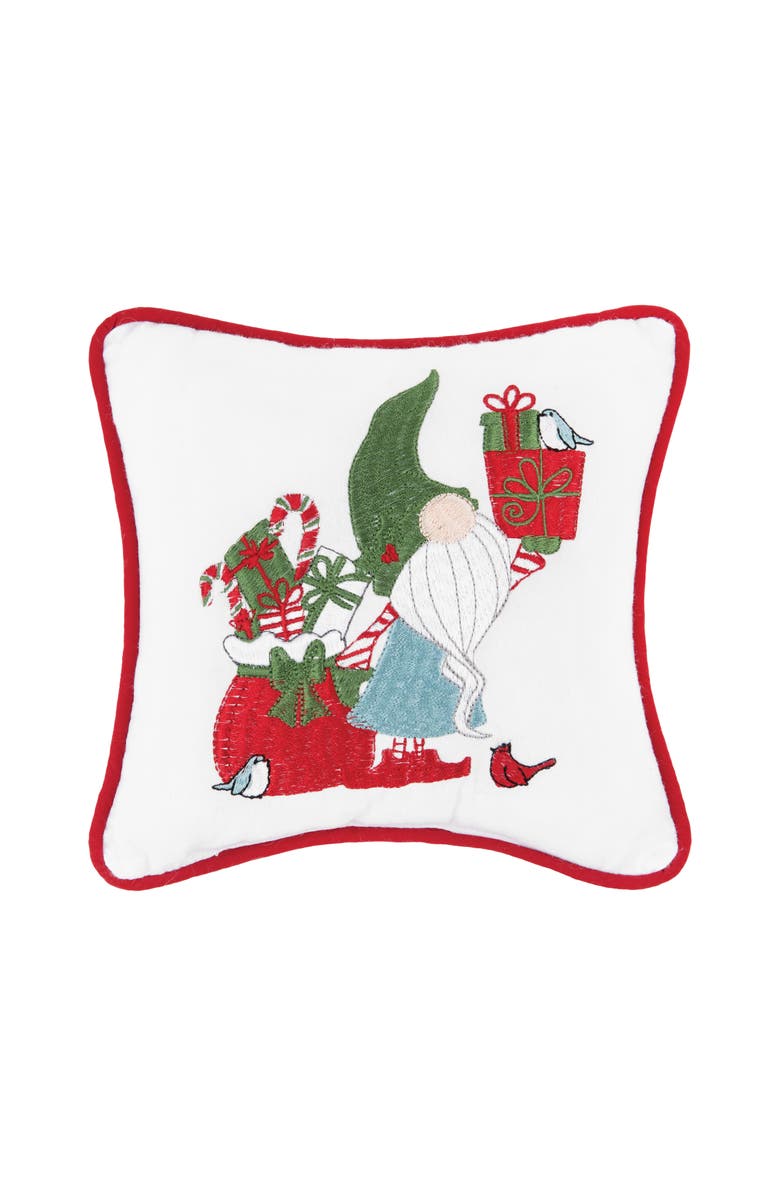 C&F Home Gnome Presents Embroidered Cotton Small/Petite Accent Pillow, 8" x 8", Main, color, White