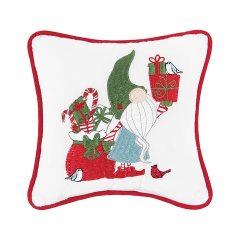 Gnome Presents Embroidered Cotton Small/Petite Accent Pillow, 8" x 8"