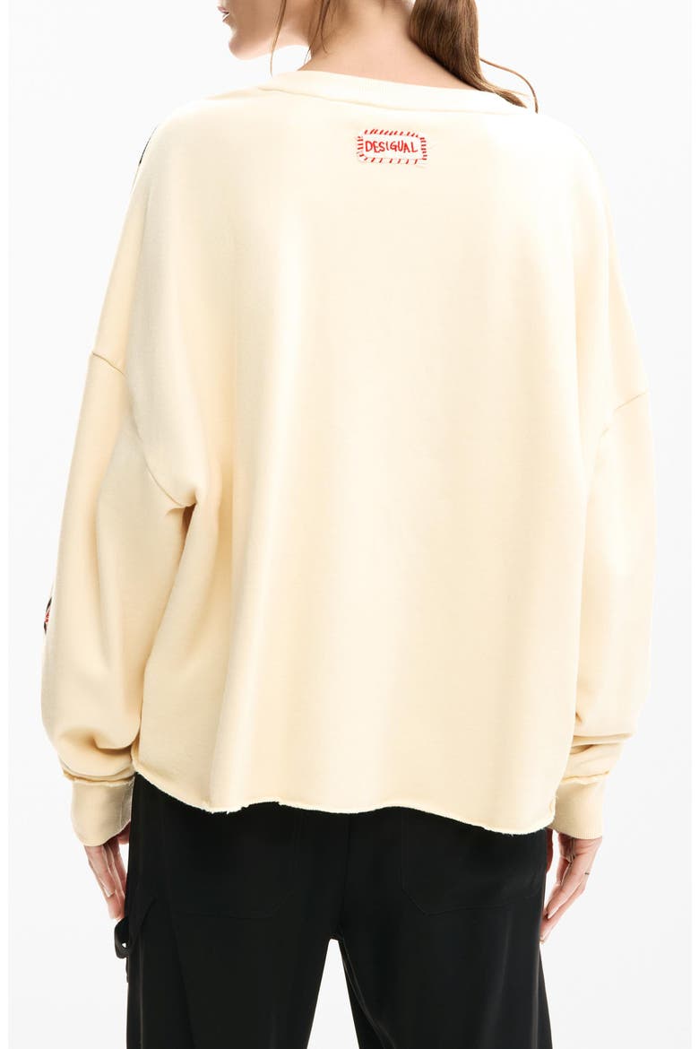 Mickey & Minnie Mouse Raw Seam Fleece Graphic Sweatshirt, Alternate, color, OFF WHITE