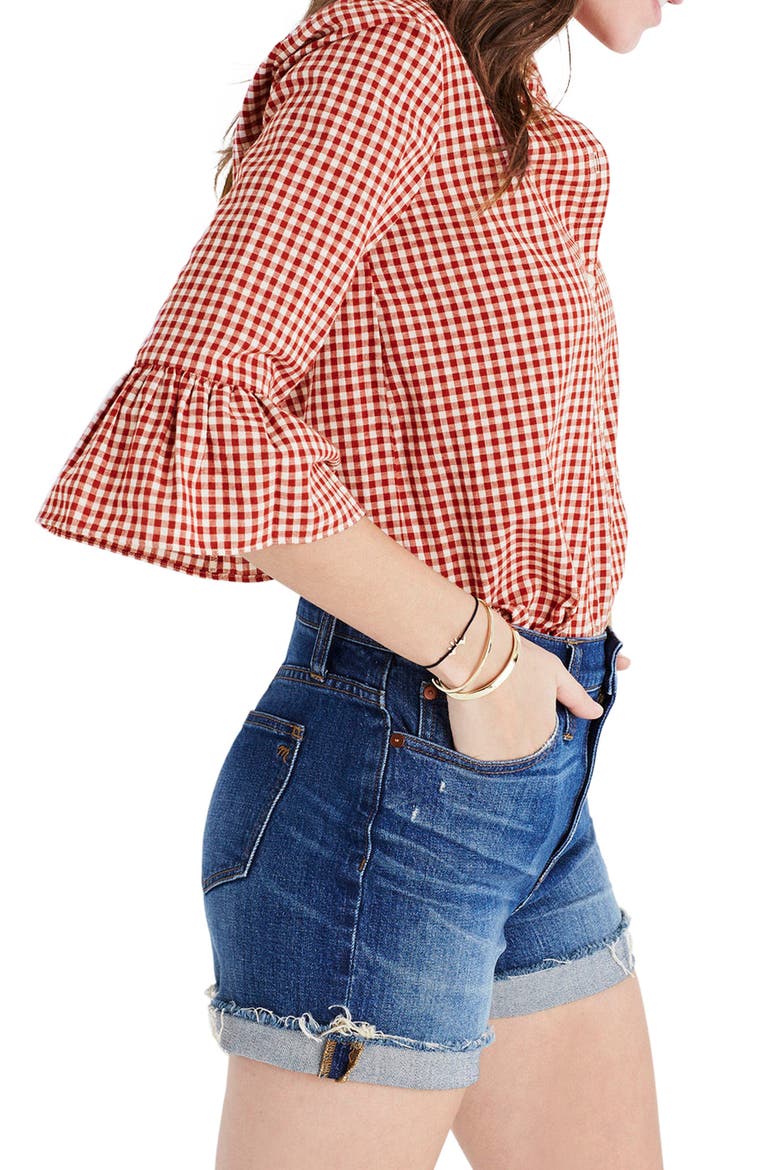Gingham Bell Sleeve Shirt, Alternate, color, CRIMSON