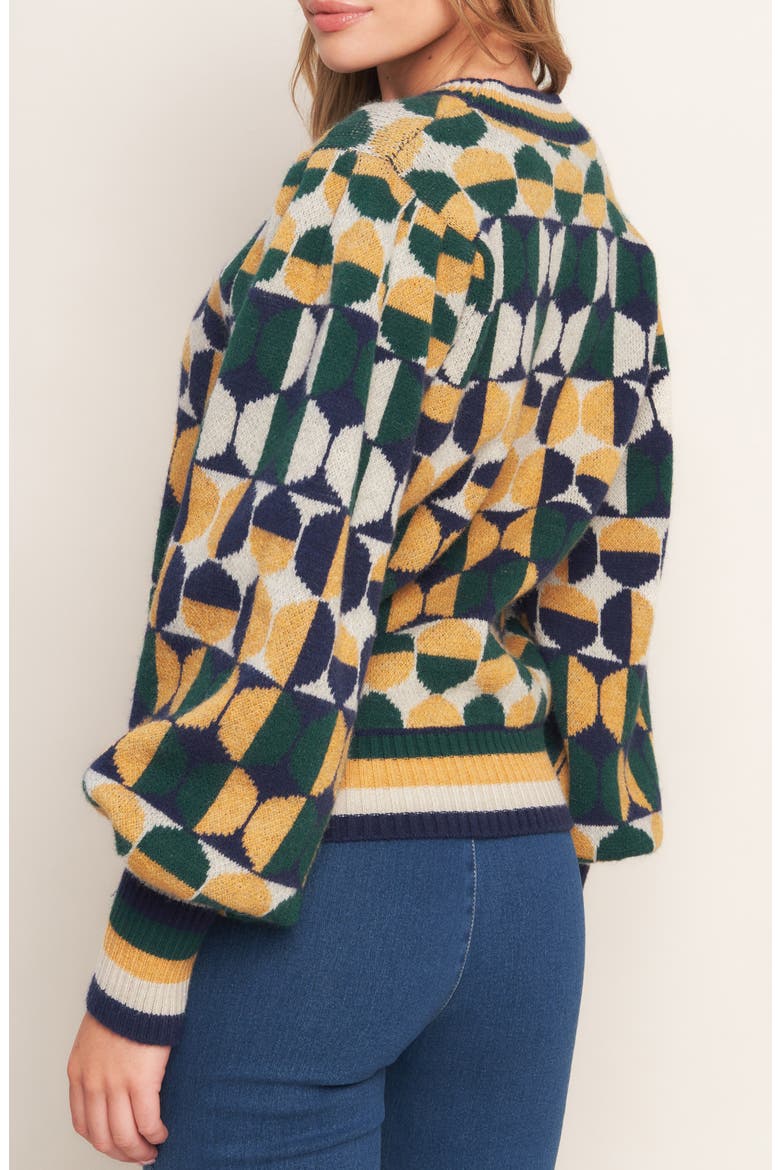 Geometric Balloon Sleeve Sweater, Alternate, color, GREEN/ NAVY