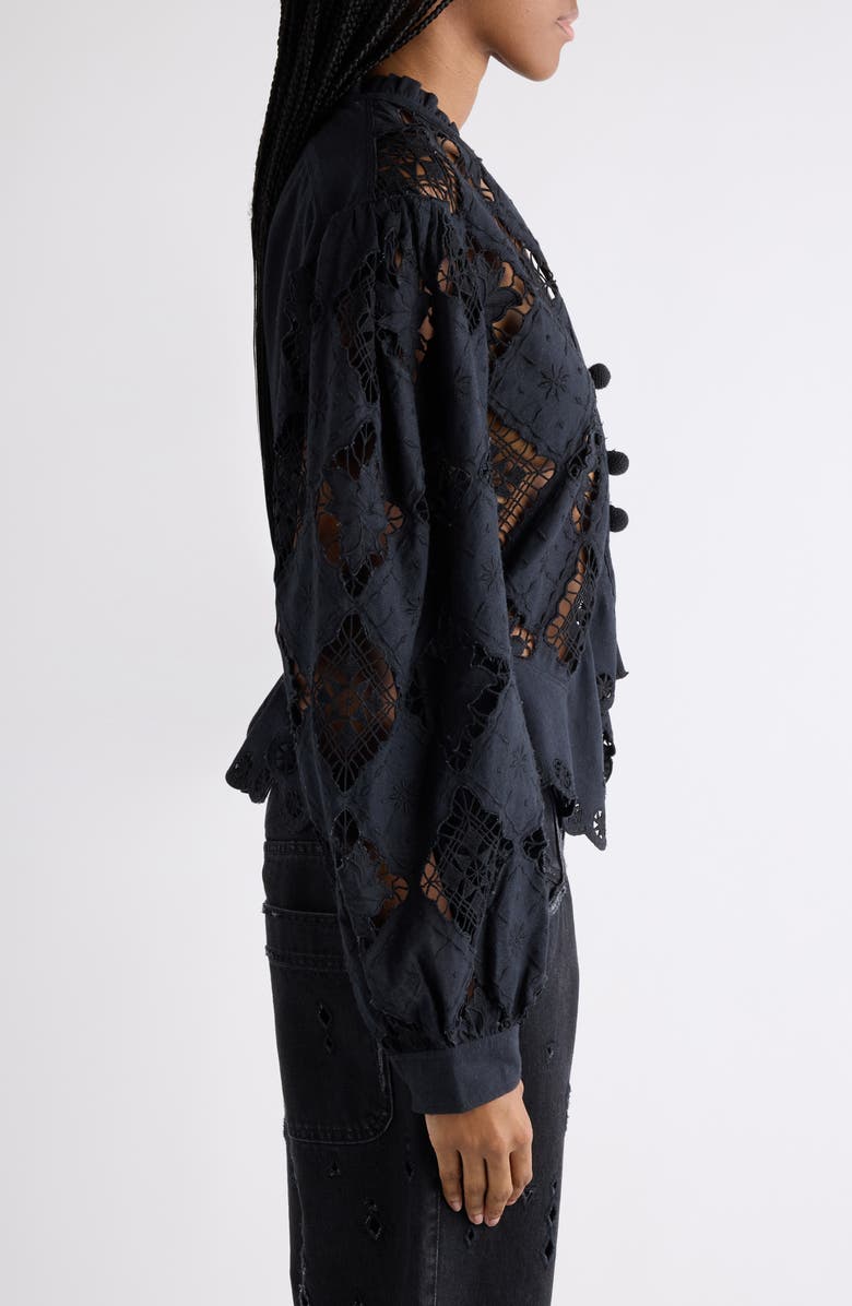 Isabel Marant Nina Embroidered Lace Shirt, Alternate, color, Black