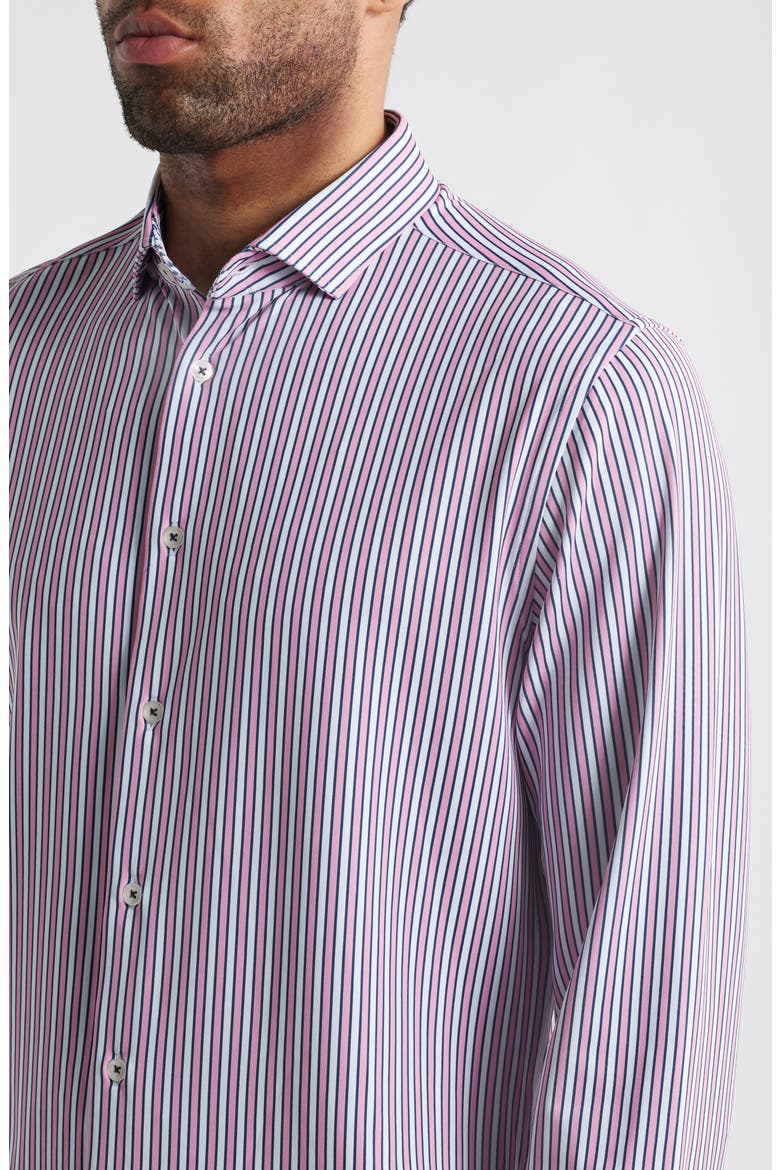 Trim Fit Techno Stretch Stripe Performance Button-Up Shirt, Alternate, color, MED PINK