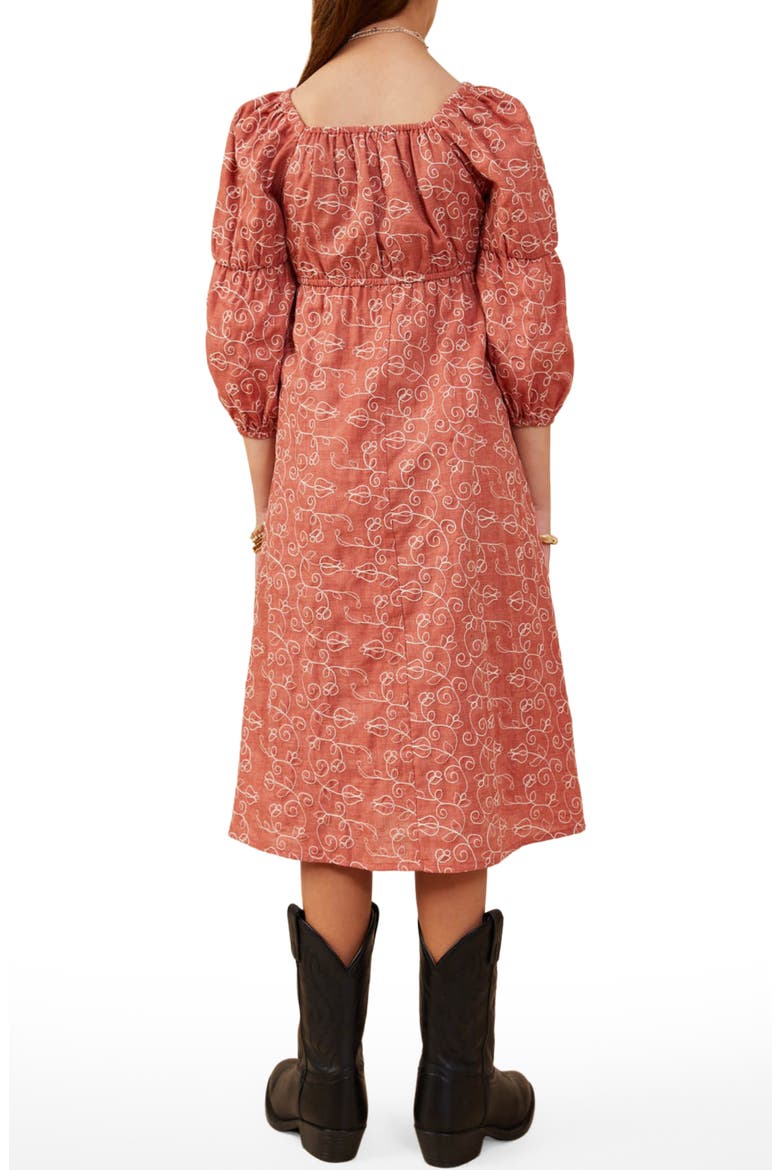 Kids' Botanical Peasant Midi Dress, Alternate, color, RUST