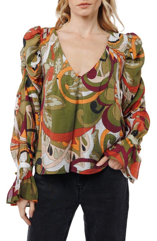 CIEBON Kysandra Abstract Print V-Neck Top in Green Multi at Nordstrom, Size Medium