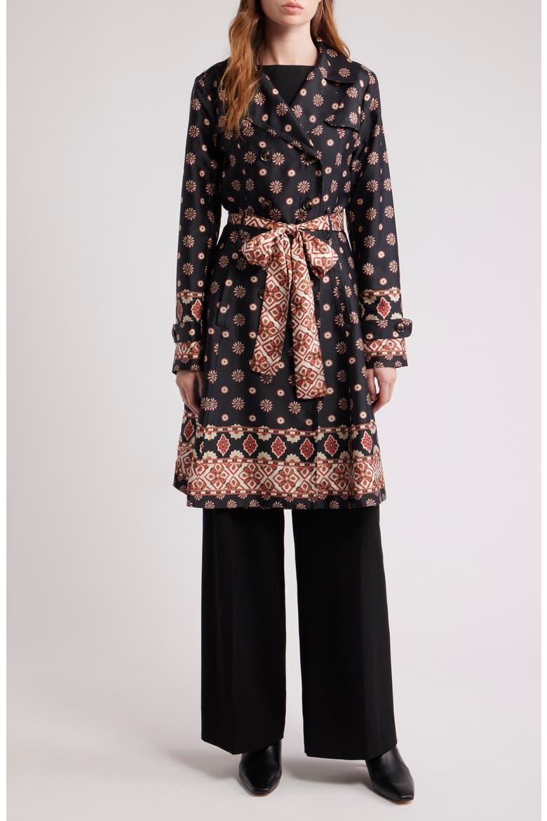 Emerson Print Belted Trench Coat, Main, color, CHARCOAL FOREST