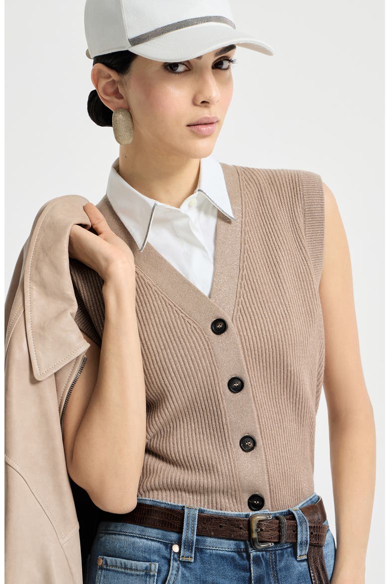 Cashmere knit vest, Alternate, color, Light Brown