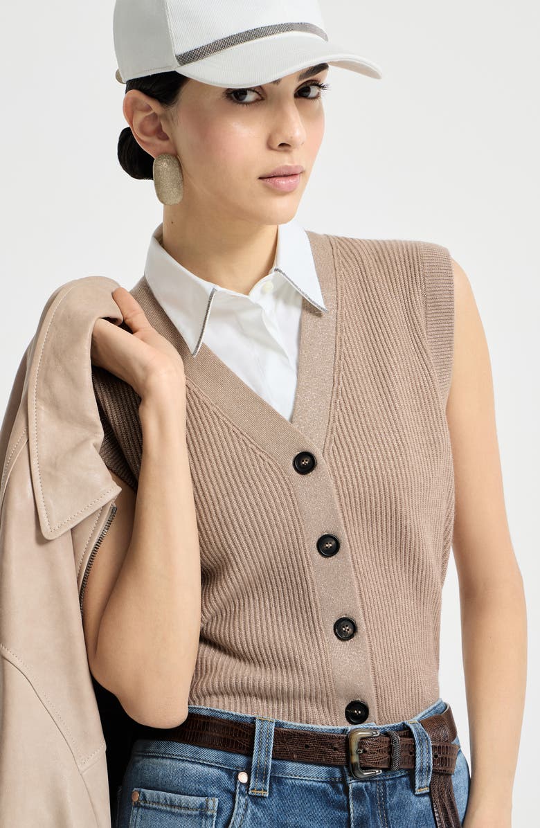 Brunello Cucinelli Cashmere knit vest, Alternate, color, Light Brown