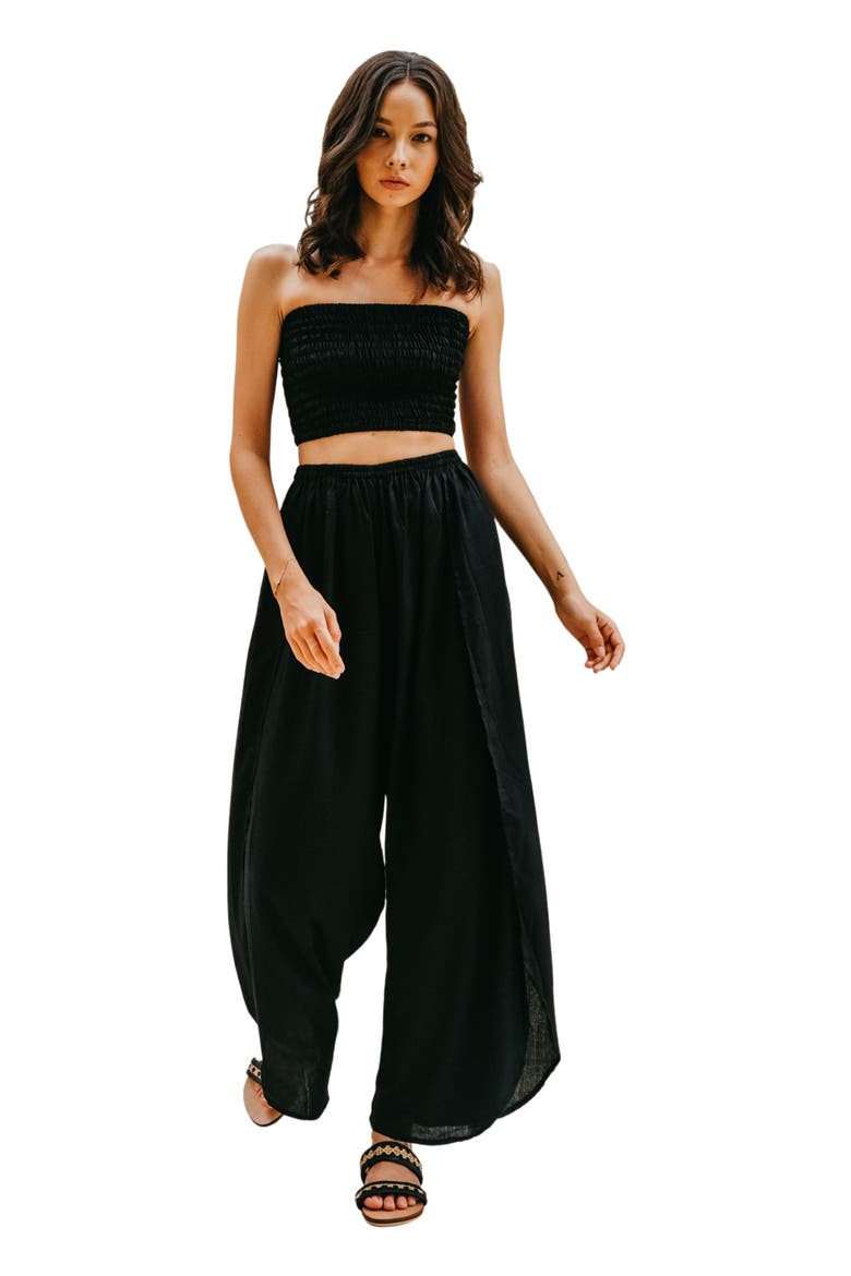 Judith Side Split Pants with Matching Tube Top, Alternate, color, Black