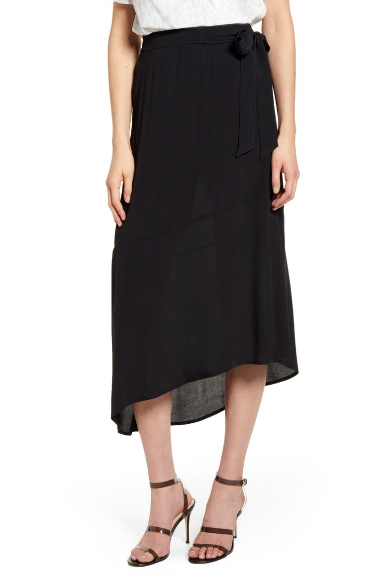 Asymmetrical Faux Wrap Skirt, Main, color, BLACK