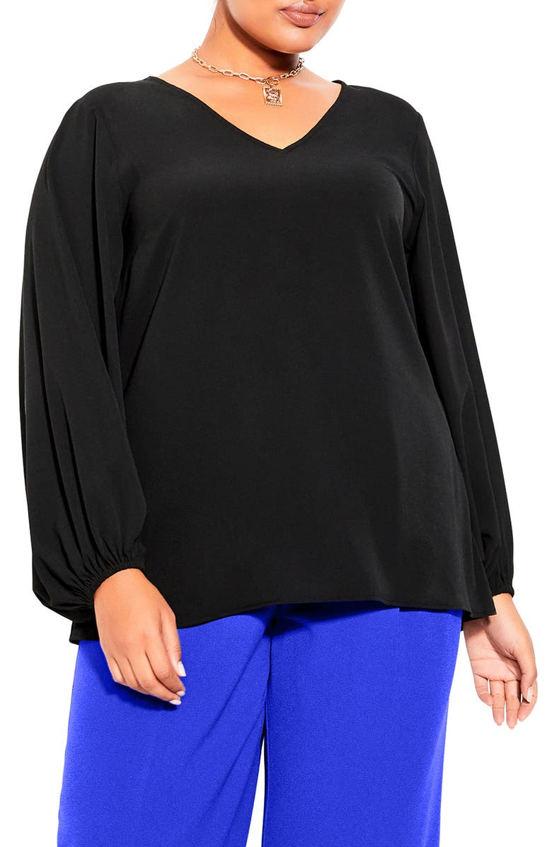 City Chic Pippa Blouson Sleeve V-Neck Top, Main, color,