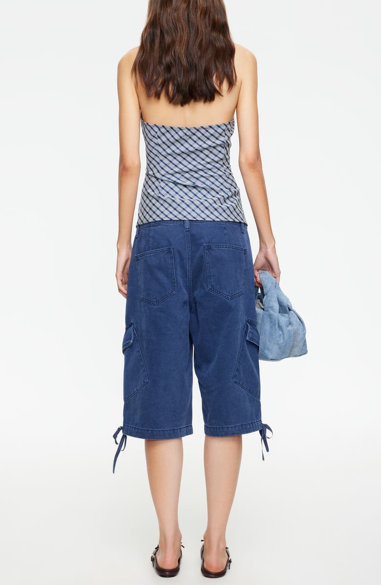 LIONESS Power Hour Rhinestone Detail Plaid Halter Top, Alternate, color, Navy Plaid