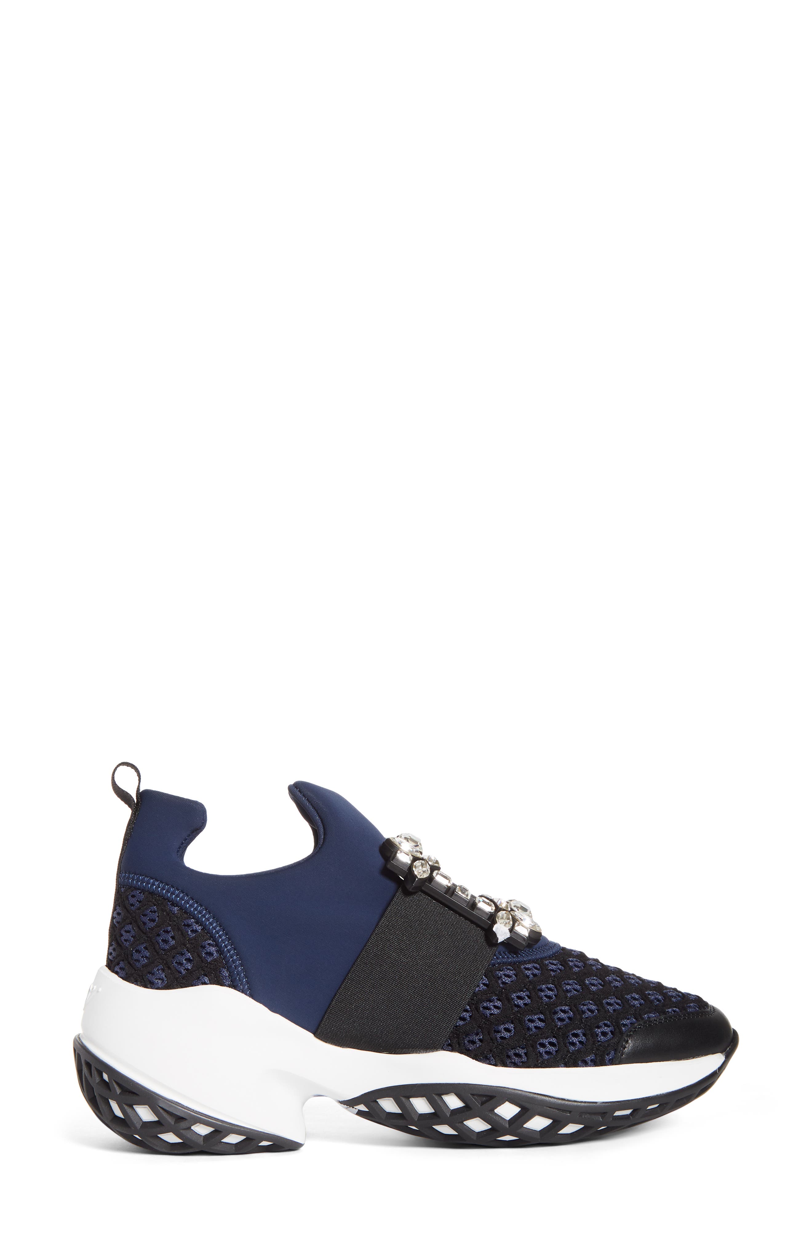 Roger Vivier Viv Crystal Buckle Slip-On Sneaker, Alternate, color, Navy/ Black