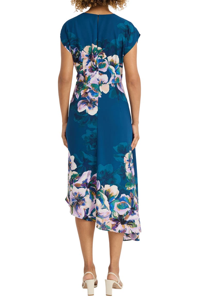 Floral Print Asymmetric Dress, Alternate, color, DEEP TEAL BLUE/ LT ROYAL LILAC