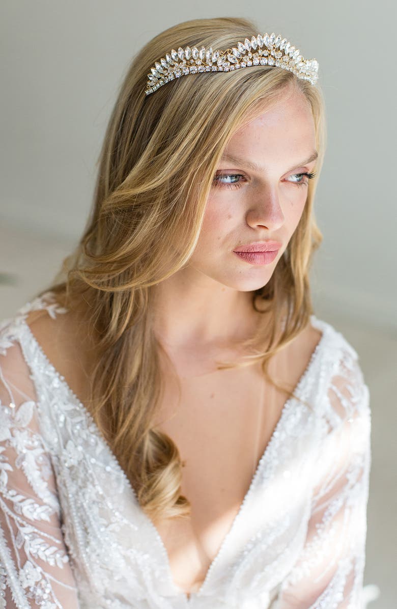 Brides & Hairpins Neyva Crystal Crown, Alternate, color, Gold