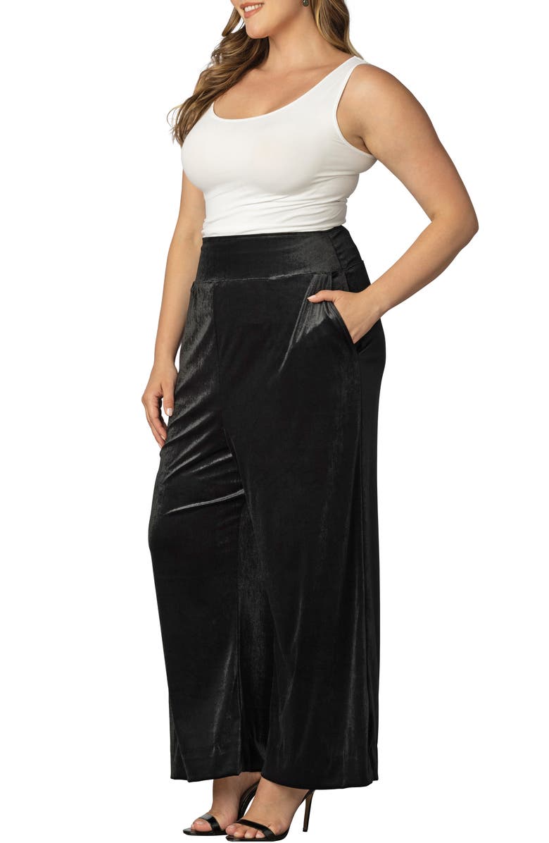 Kiyonna Stretch Velvet Wide Leg Pants, Alternate, color, Onyx