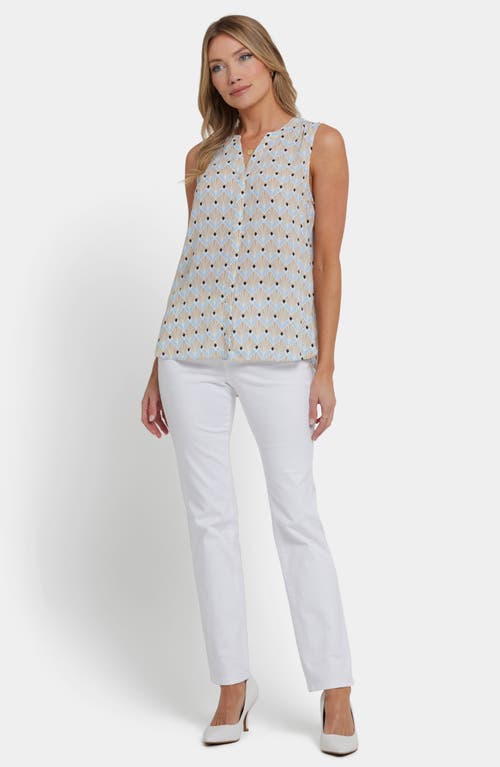 Nydj Print Pleat Back Sleeveless Split Neck Blouse In Neutral