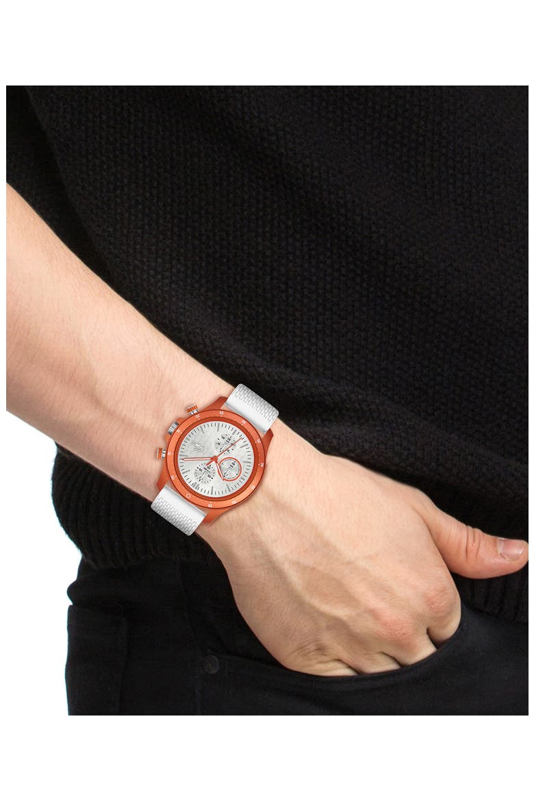 Neoheritage Chronograph Silicone Strap Watch, 43mm, Alternate, color, WHITE