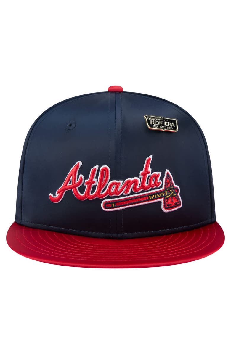 New Era Men's New Era Navy/Red Atlanta Braves Satin 59FIFTY Fitted Hat, Alternate, color, 