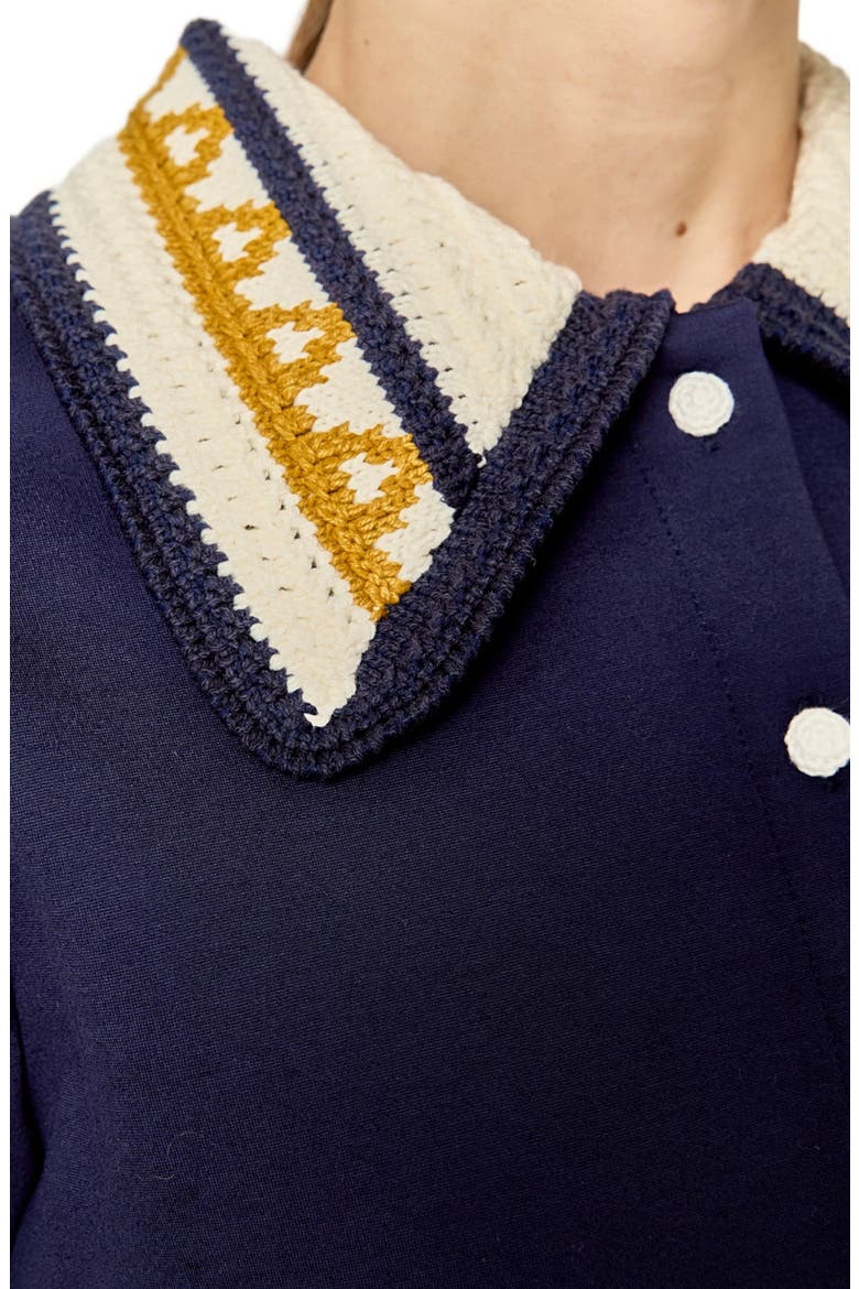 Crochet Collar Button-Up Top, Alternate, color, NAVY