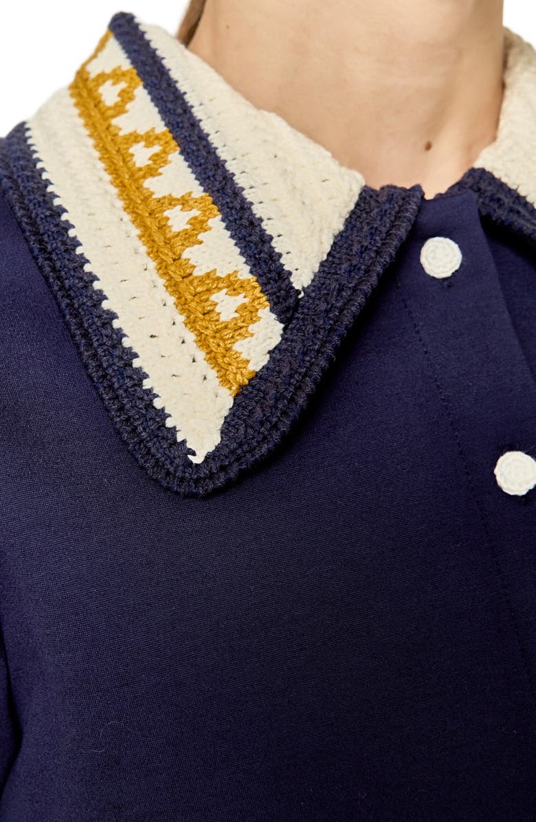 English Factory Crochet Collar Button-Up Top, Alternate, color, Navy