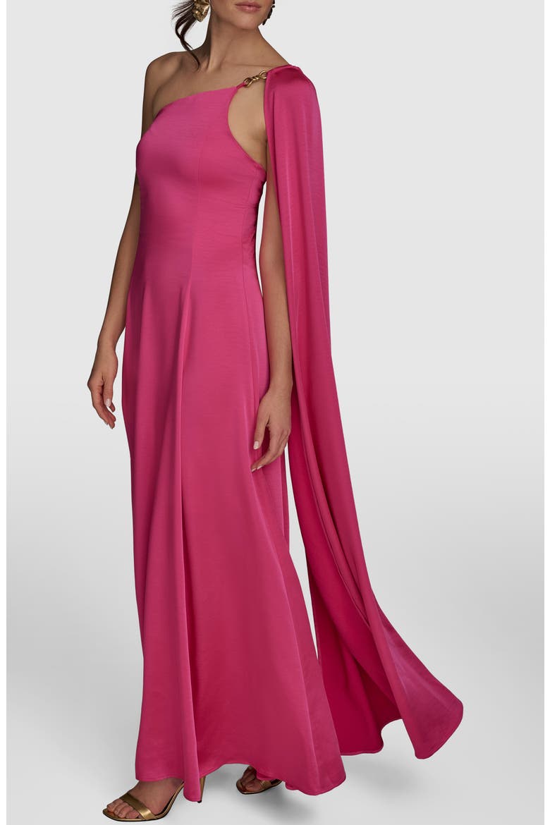 One-Shoulder Cape Detail Gown, Alternate, color, AUDACIOUS