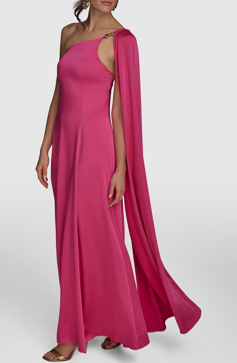 Donna Karan New York One-Shoulder Cape Detail Gown, Alternate, color, Audacious