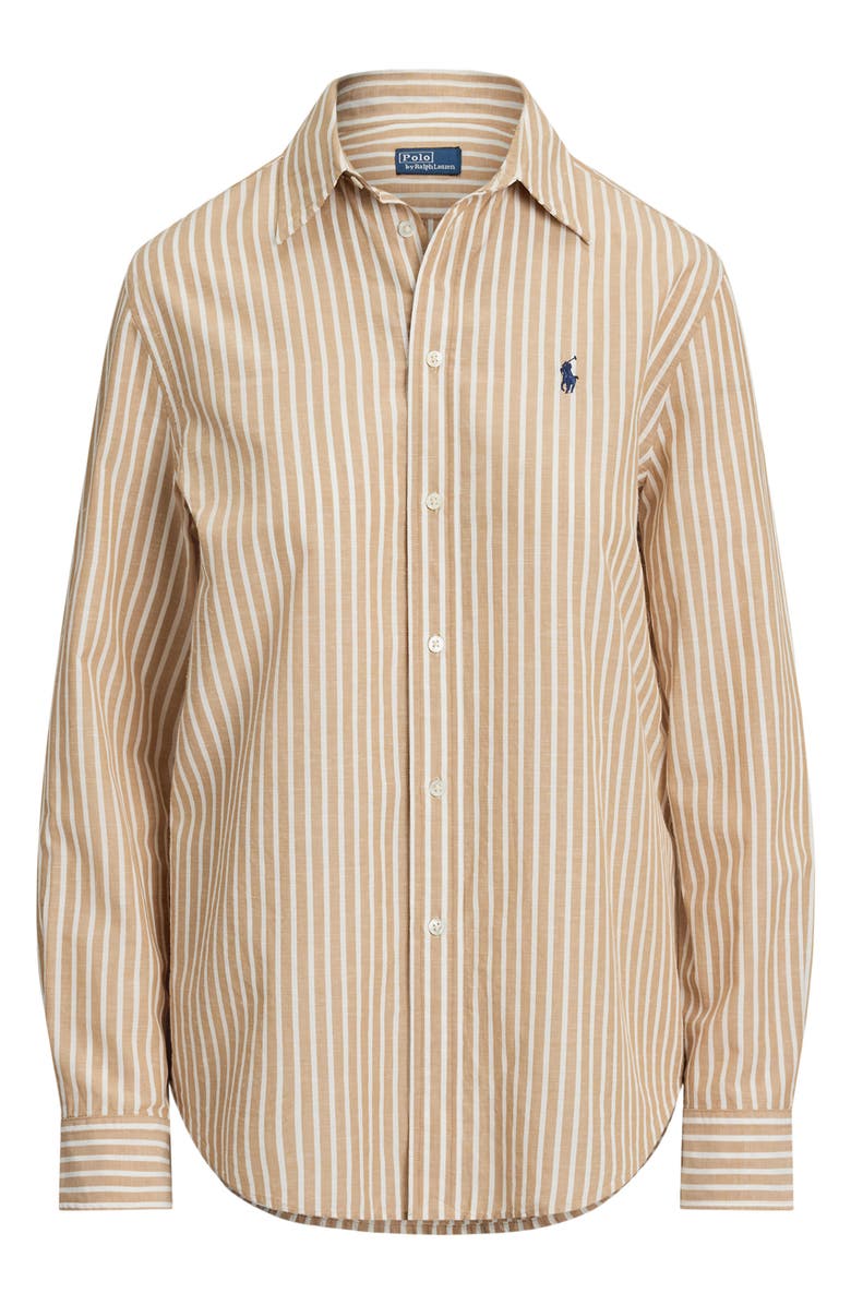 Polo Ralph Lauren Classic Fit Stripe Cotton & Linen Button-Up Shirt, Alternate, color, Classic Camel/White