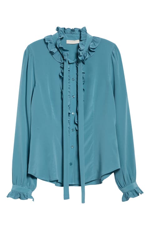 Catroux Ruffle Neck Silk Top