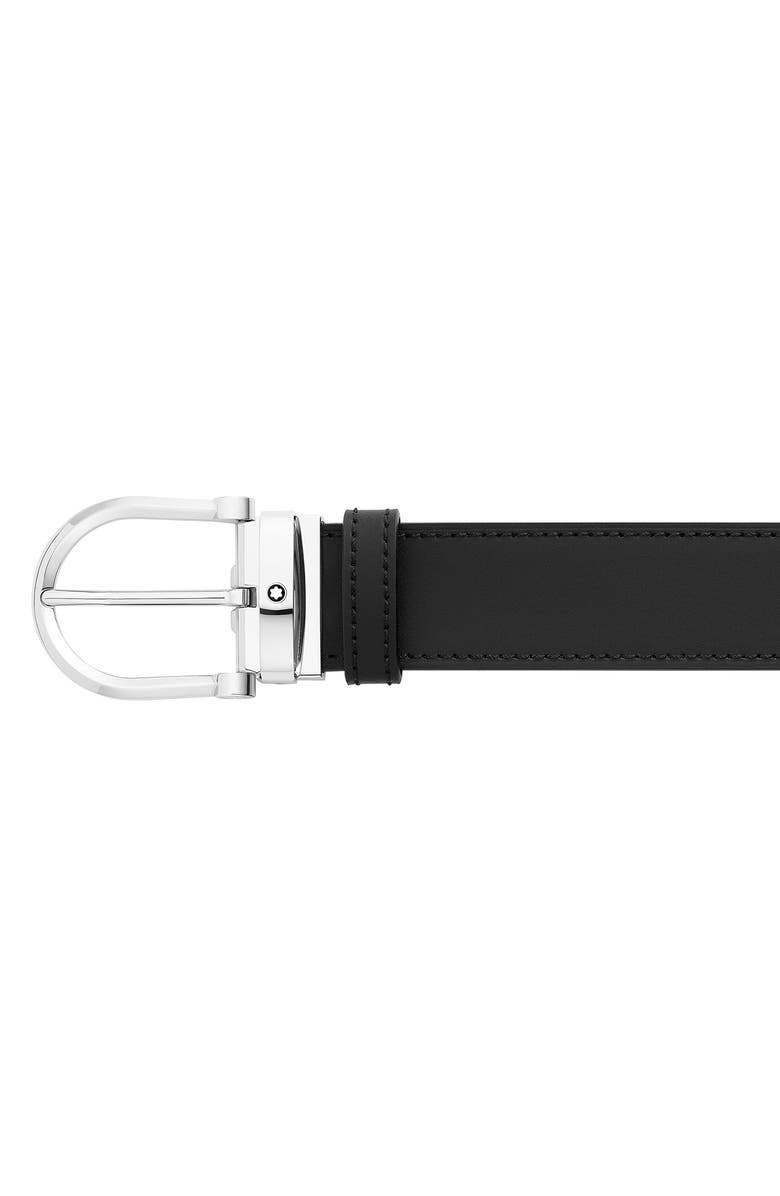 Montblanc Horseshoe Shiny Stainless Steel Buckle Reversible Belt, Alternate, color, Black
