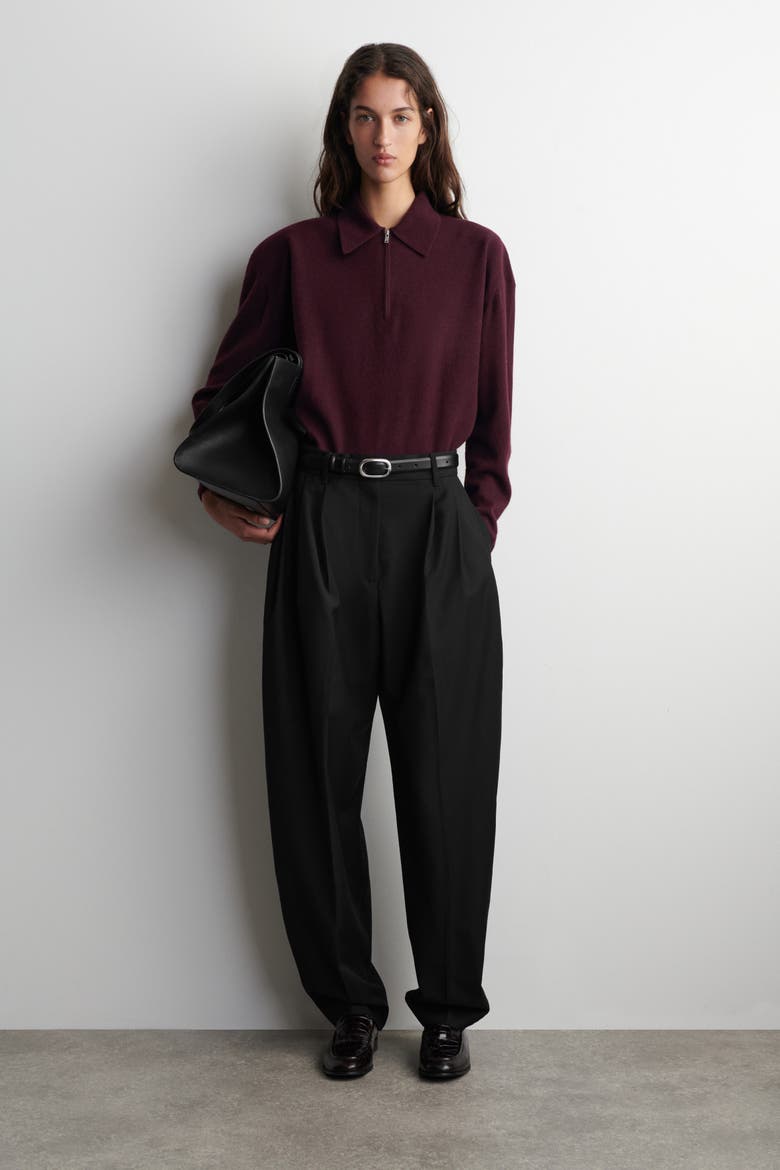 Merino Wool-Yak Zip-Up Polo Shirt, Alternate, color, BURGUNDY