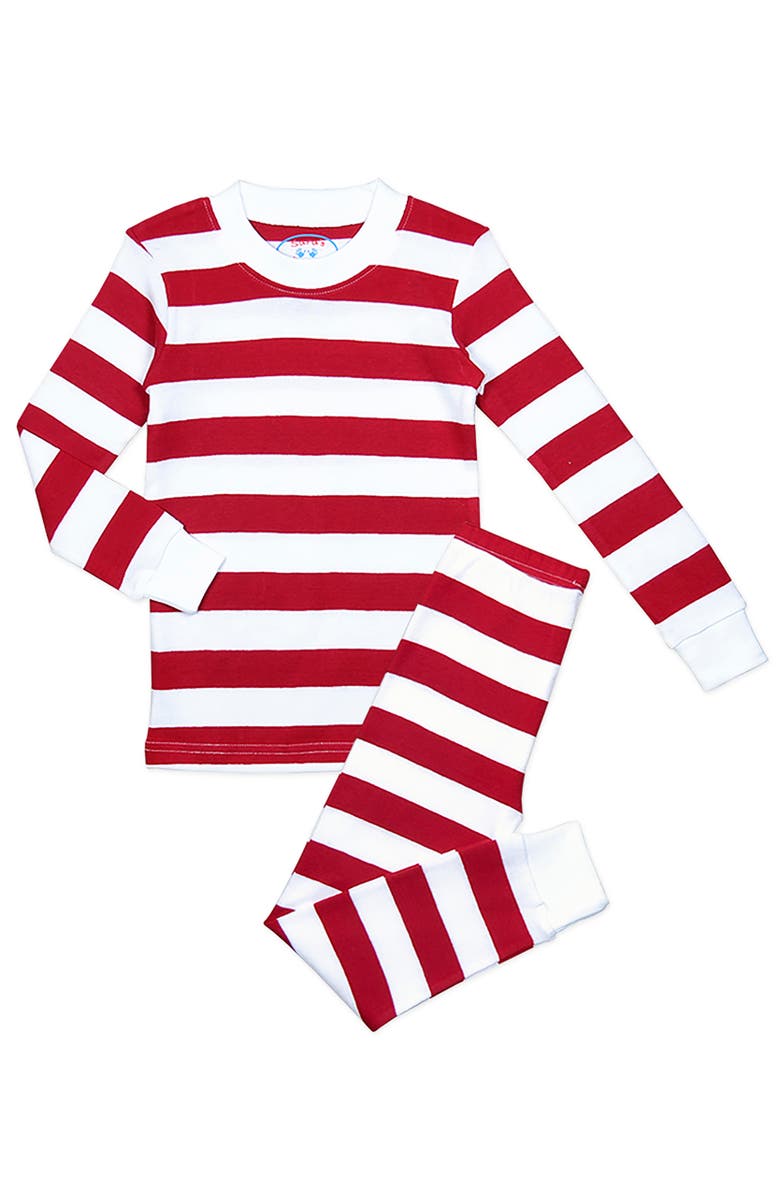 Sara’s Prints Organic Cotton Long John Pajama 2-Piece Set, Main, color, Red White Wide Stripe