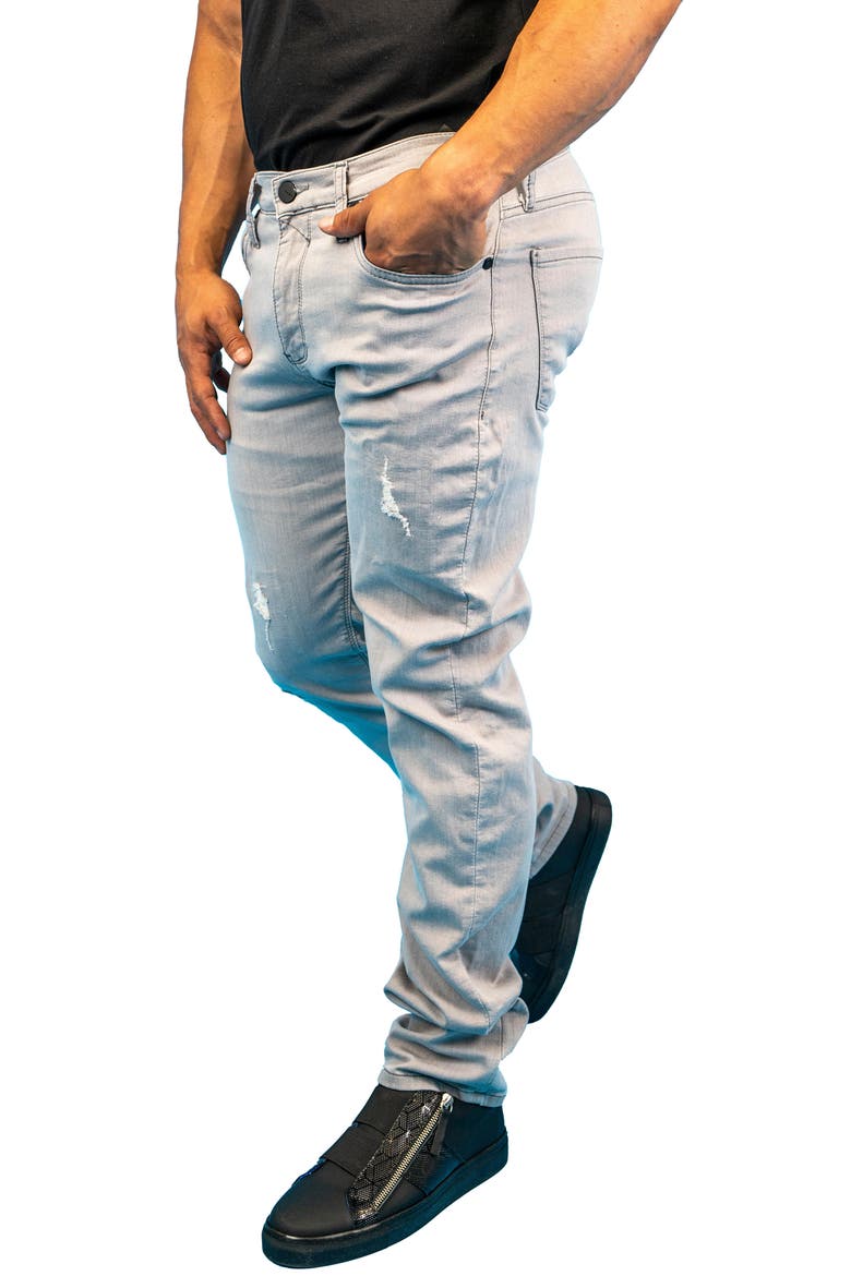 Ripped Athletic Fit Stretch Jeans, Alternate, color, GREY