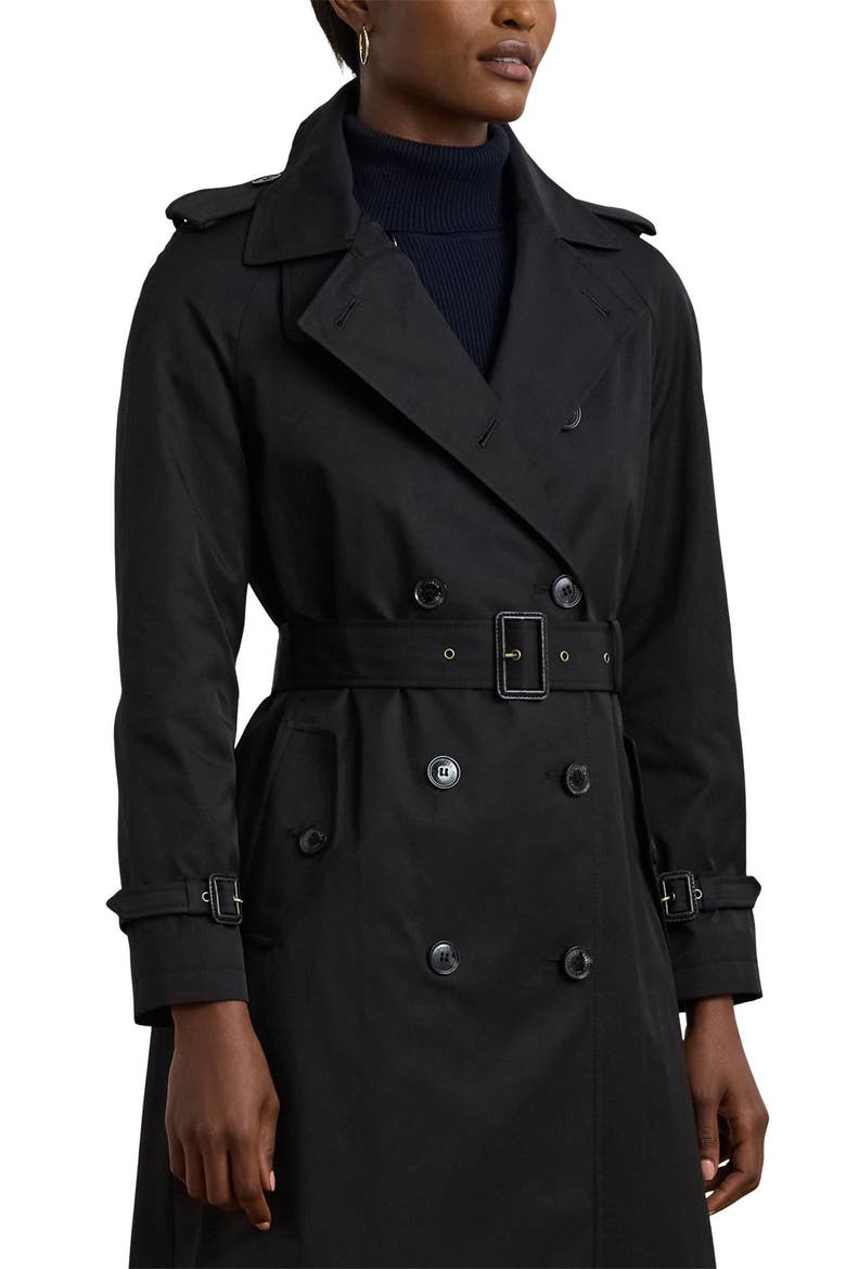 Double Breasted Belted Trench Coat, Alternate, color, BLACK