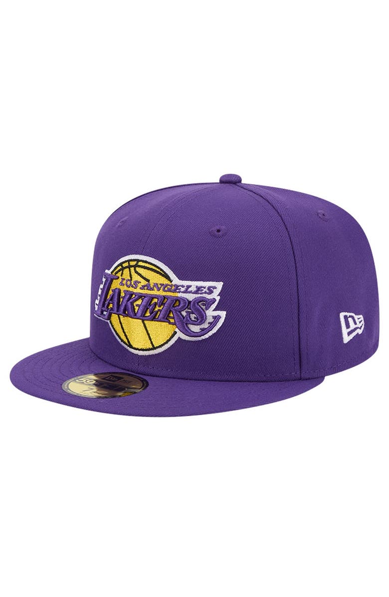 New Era Men's New Era Purple Los Angeles Lakers Court Sport Leather Applique 59FIFTY Fitted Hat, Alternate, color, Purple
