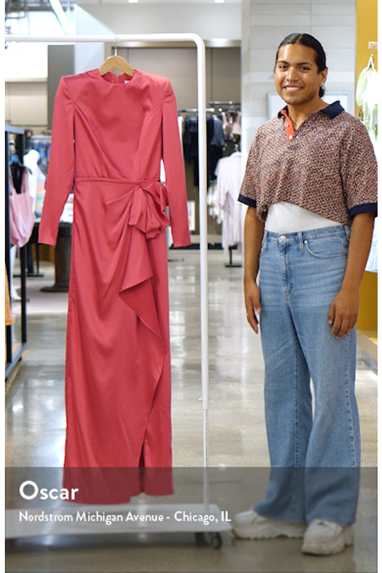 Long Sleeve Structured Bow Draped Column Gown video