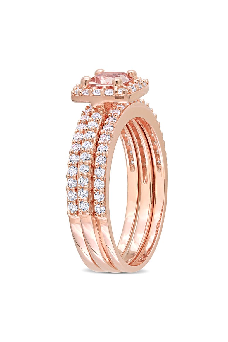 Set of 3 Morganite & Lab Grown White Sapphire Rings, Alternate, color, PINK