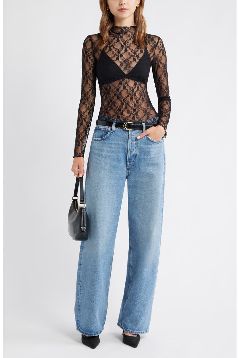 Floral Stretch Lace Top, Alternate, color, BLACK