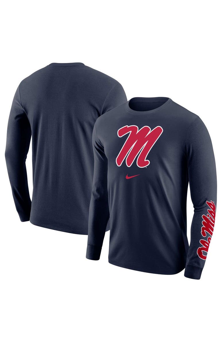 Nike Men's Nike Navy Ole Miss Rebels Team Lockup 2-Hit Long Sleeve T-Shirt, Alternate, color, 