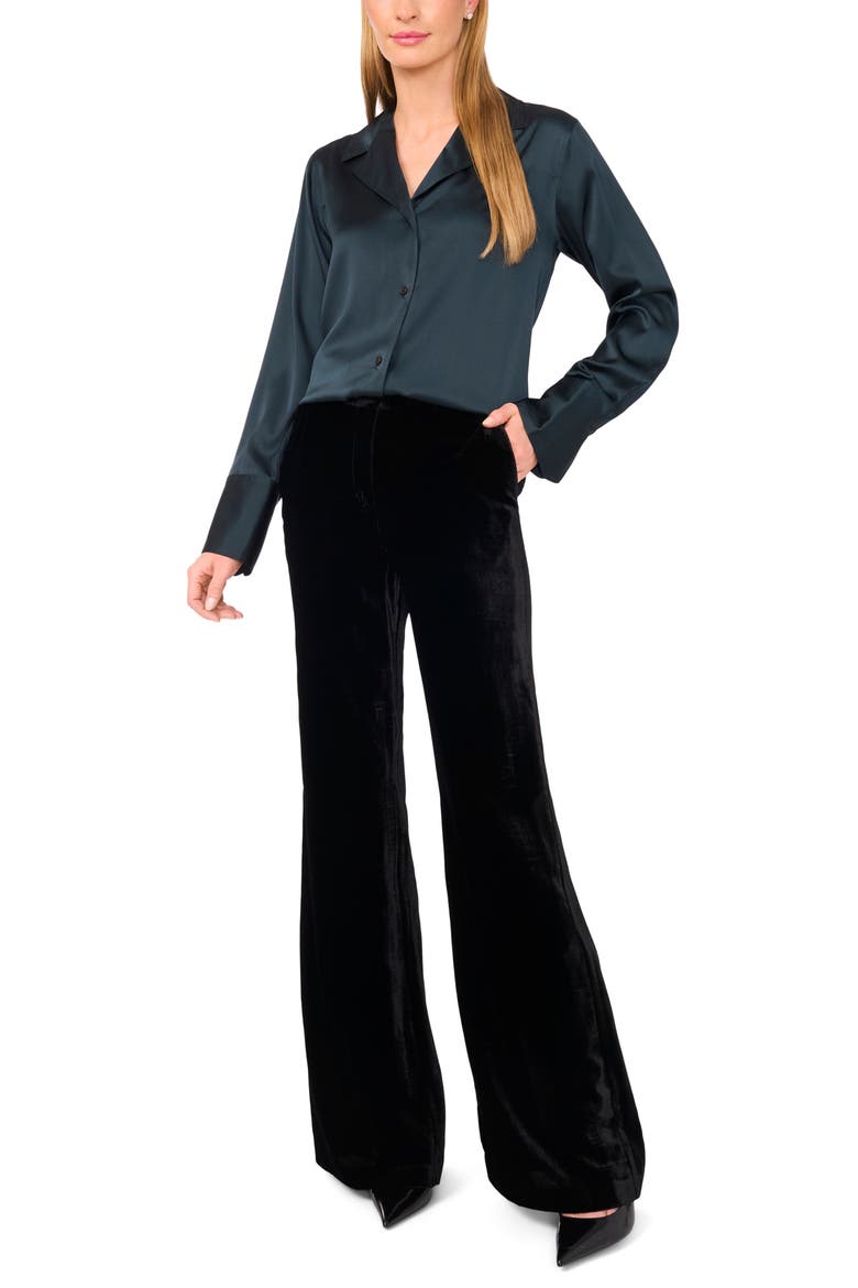 Stretch Satin Button-Up Shirt, Alternate, color, FOREST RIVER