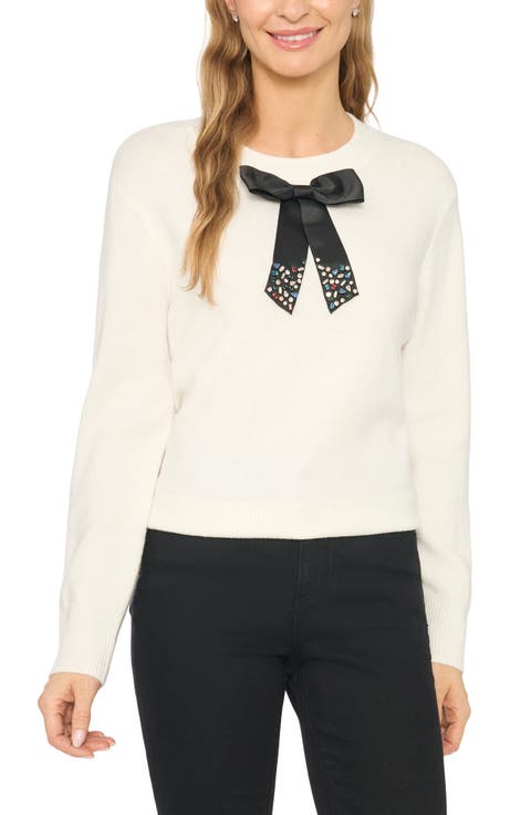 Bow Embellished Crewneck Sweater