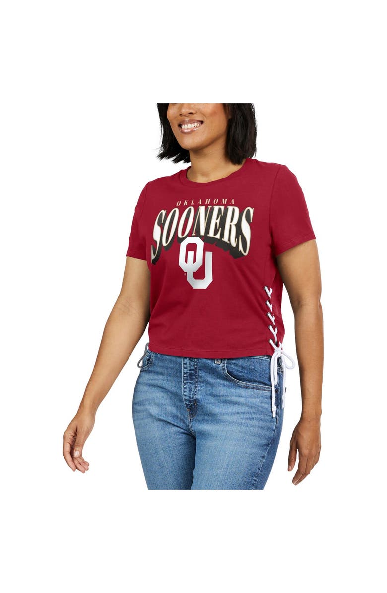 WEAR by Erin Andrews Women's WEAR by Erin Andrews Crimson Oklahoma Sooners Side Lace-Up Modest Crop T-Shirt, Alternate, color, Crimson