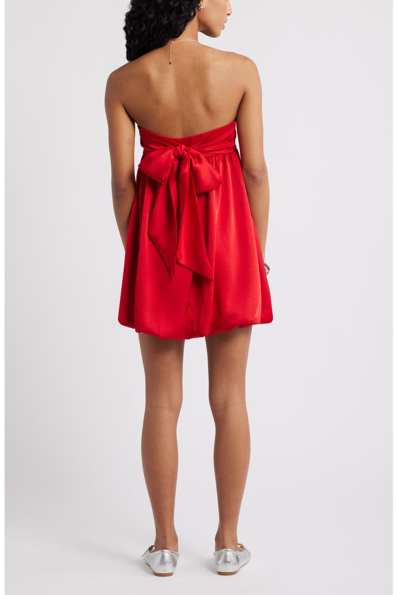 Satin Bow Back Bubble Minidress, Alternate, color, RED SALSA